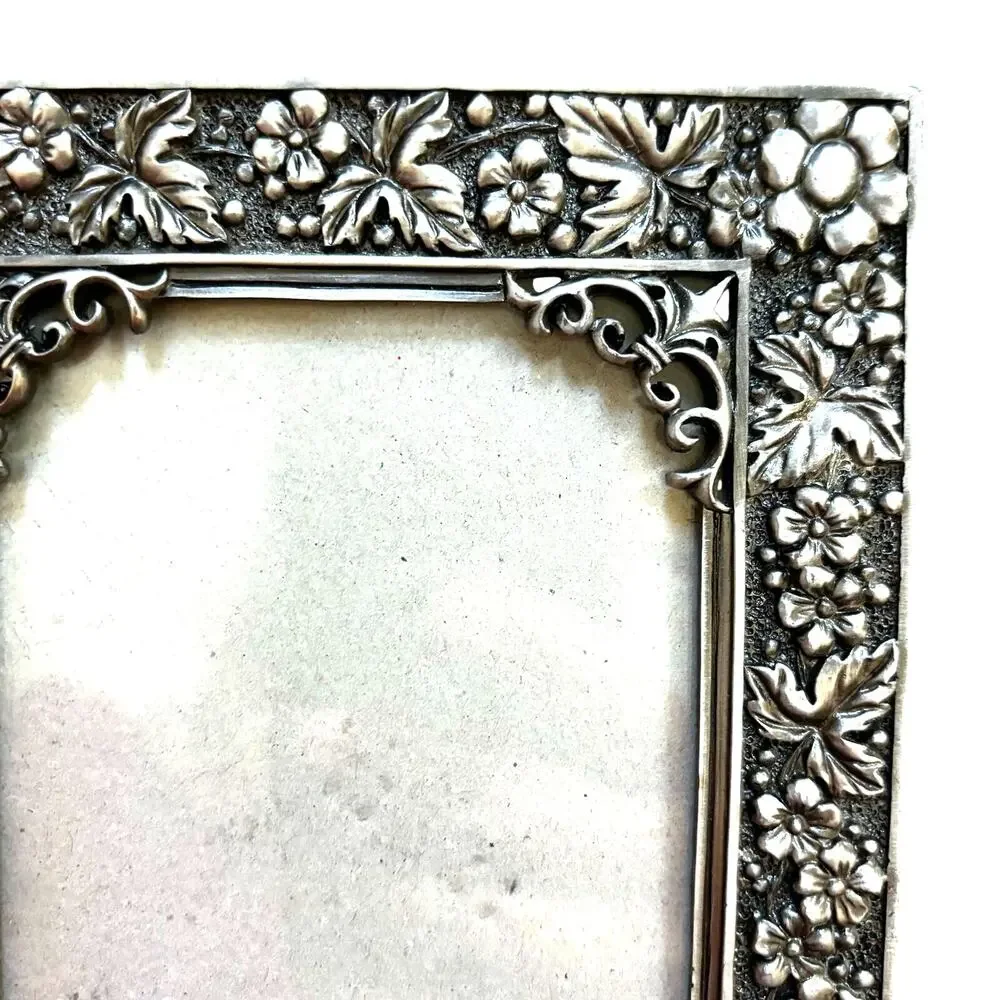 Ornate Silver Pewter Metal standing desk top photo frame picture holder 4